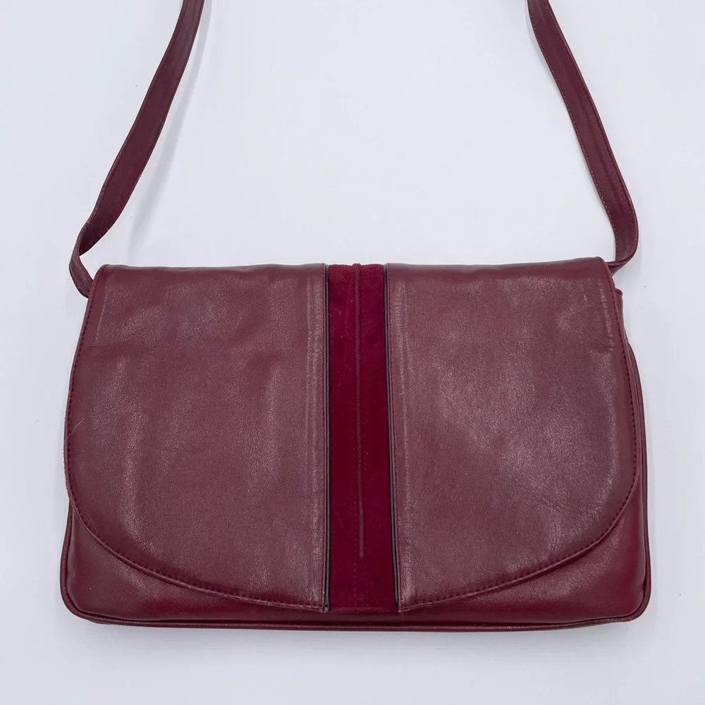 Vintage 60s 70s Stanley Blacker Designer Shoulder Bag Purse Burgundy Red Leather